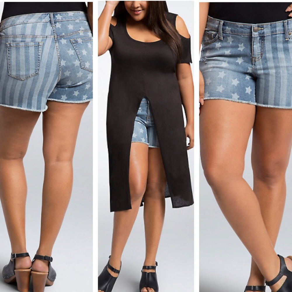 Torrid stars and striped denim cut off shorts